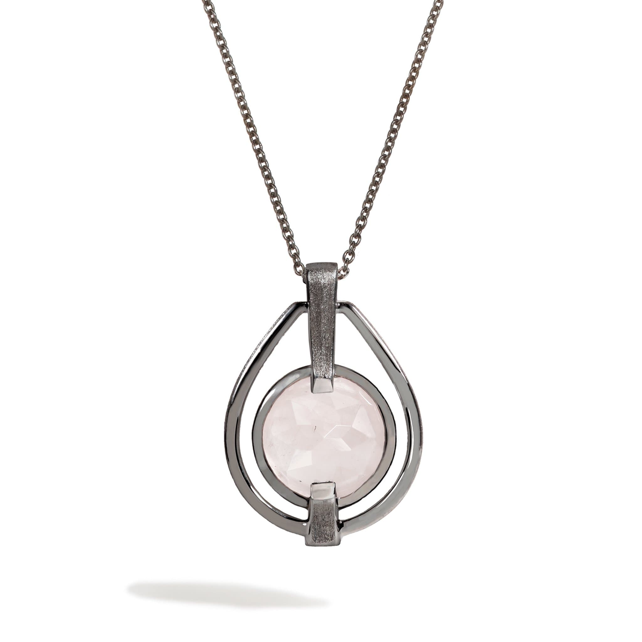 Rose Quartz Elixir Deco Necklace, 9 Ct Stone, Sterling Silver with Brushed Gunmetal