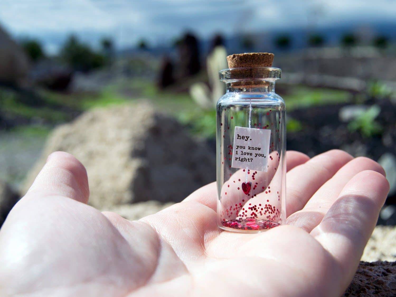 hey. you know i love you, right? Tiny message in a bottle. Miniatures. Personalised Gift. Funny Love Card. Valentine. Special greeting card