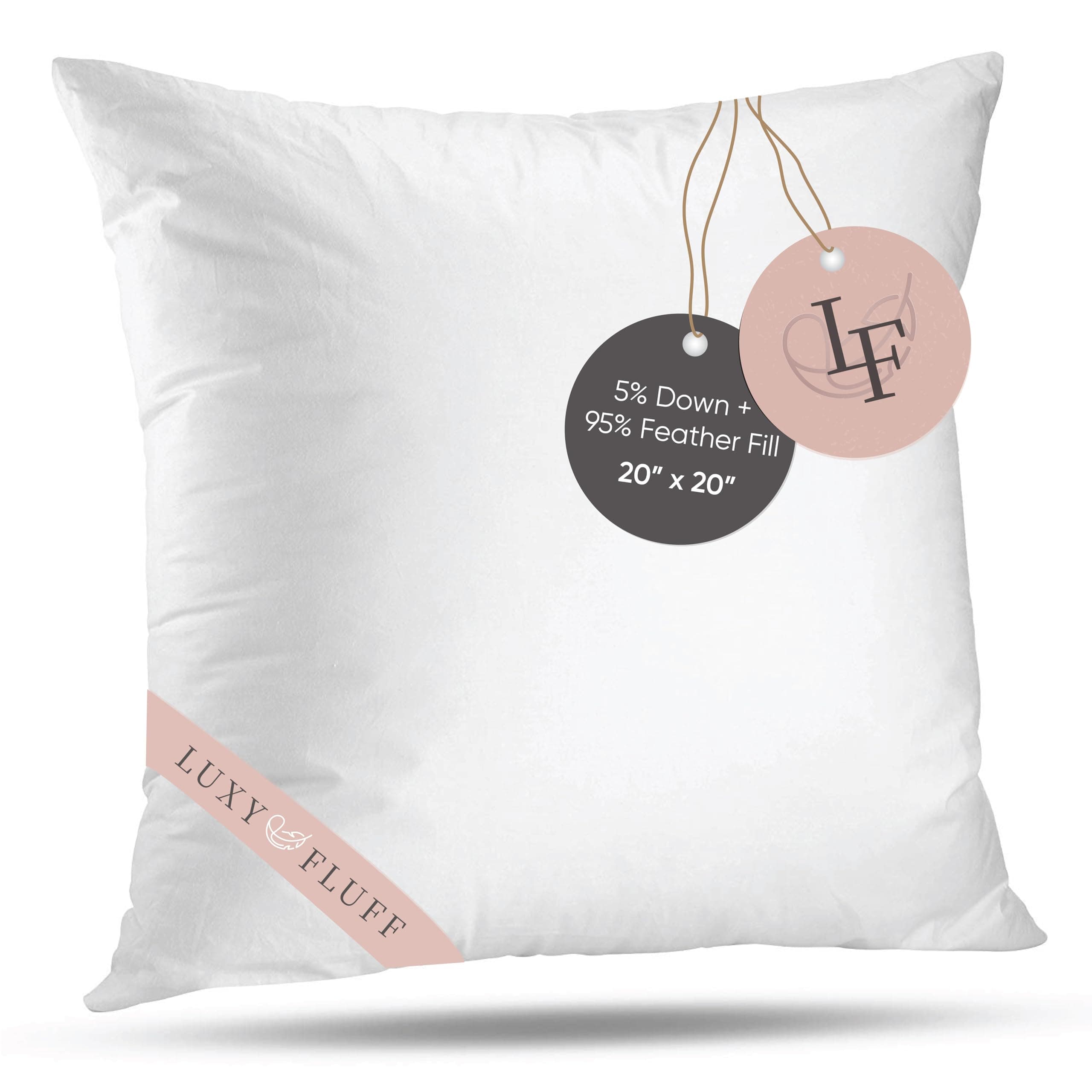 Throw Pillow Insert, Indoor Decorative Pillows, for Couch, Sofa or Bed, Cushion Sham Stuffer, Down and Feather Filled, with 100% Cotton Cover 233 Thread Count (20" x 20")