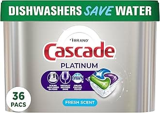 Cascade Platinum Dishwasher Pods, ActionPacs Dishwasher Detergent with Dishwasher Cleaner Action, Fresh Scent, 36 count(Packaging May Vary)