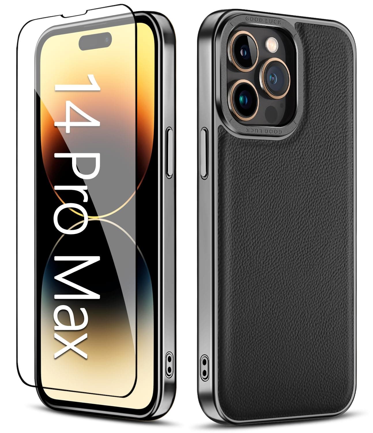 WTCASEDesigned for iPhone 14 Pro Max Case Genuine Leather Compatible with Mag-Safe Slim Luxury Elegant Grip Shockproof Cover，6.7 inch (Black)