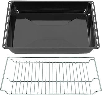 465 x 370 x 60 mm Baking Trays & Grid Set, Enamelled Grease Pan for Oven and Hob, Suitable for Bosch, Siemens, Neff Constructa, Scratch-Resistant and Rustproof, 46.5 x 37 cm