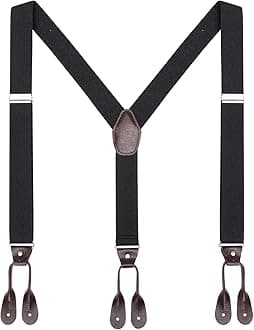 Mens Brown Button End Suspenders - Adjustable Elastic Y Shape Tuxedo Suspender