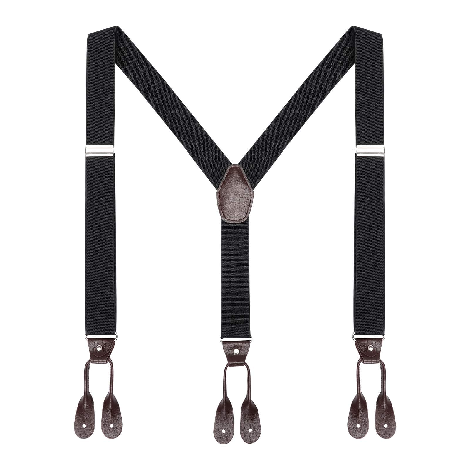 AWAYTR Mens Brown Button End Suspenders - Adjustable Elastic Y Shape Tuxedo Suspender