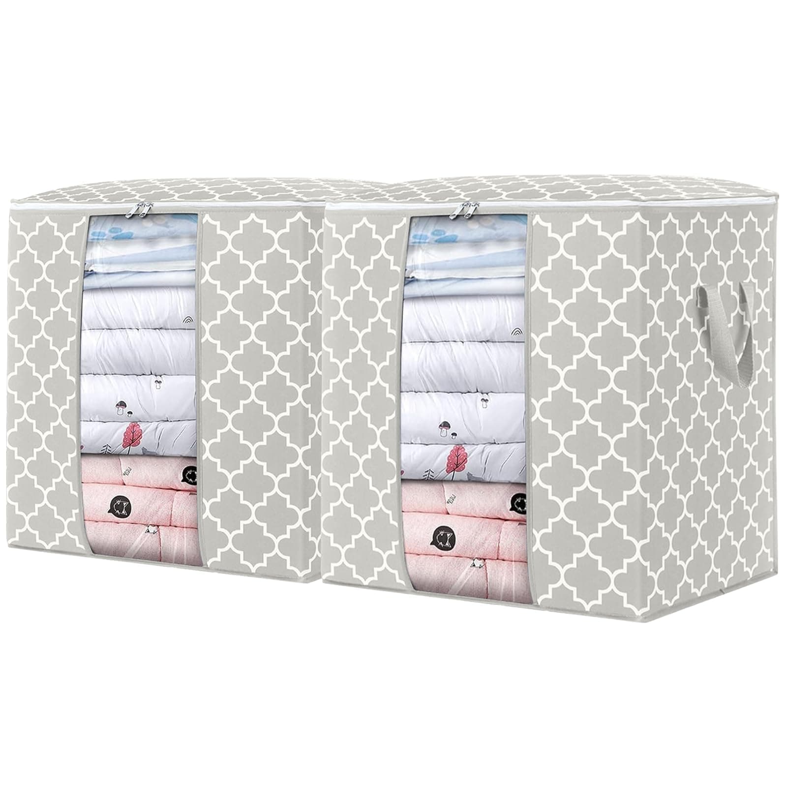 WISELIFE Storage Bags 2 Pack/100L Large Blanket Clothes Organization and Storage Containers for Comforters,Bedding, Foldable Organizer with Reinforced Handle, Clear Window, Sturdy Zippers,Lvory