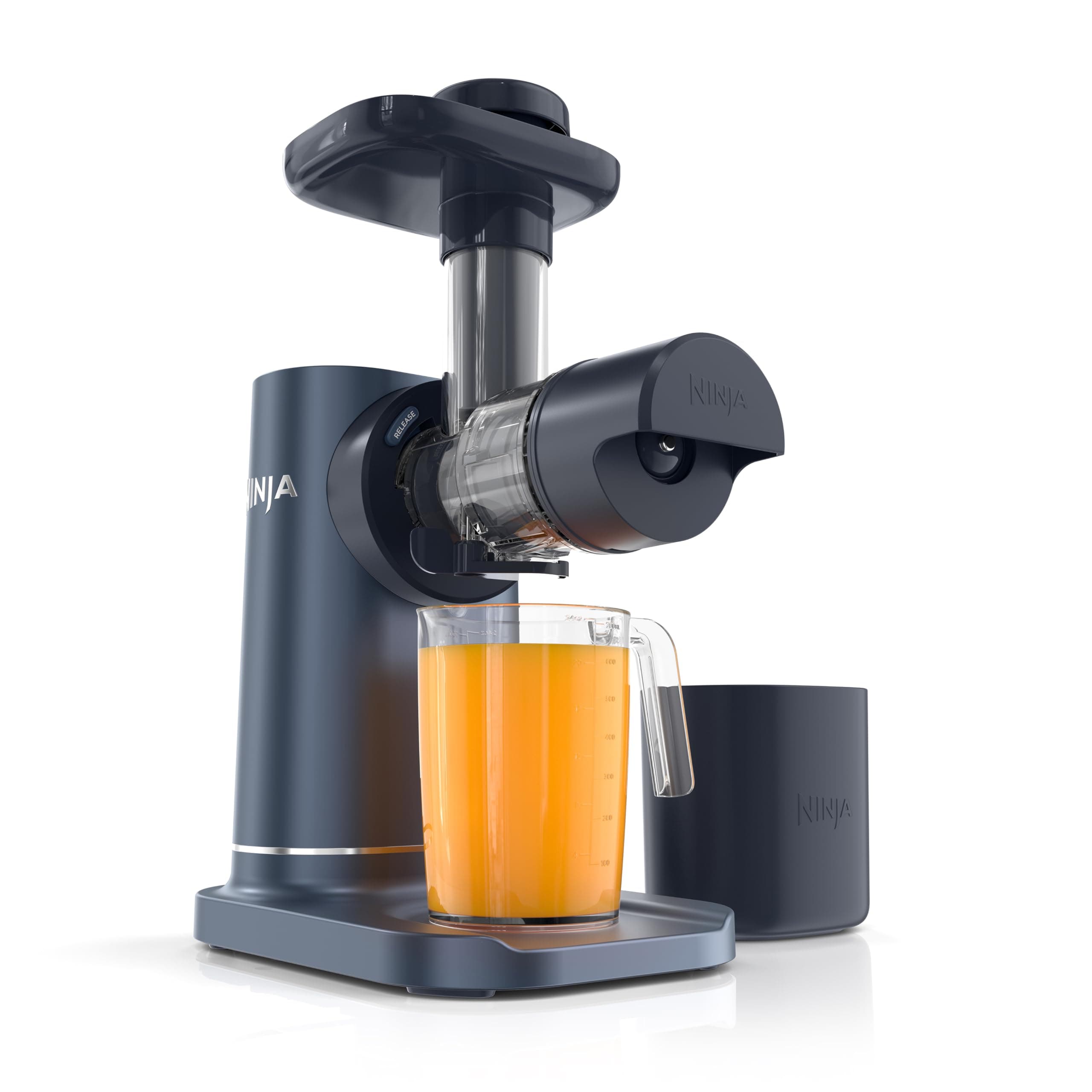 Ninja NeverClog Cold Press Juicer | Powerful Electric Slow Masticating Juicer with Pulp Control | XL Capacity | 24 oz. Juice Jug & 36 oz. Pulp Container | Dishwasher Safe | Navy | 150W | JC151​NV