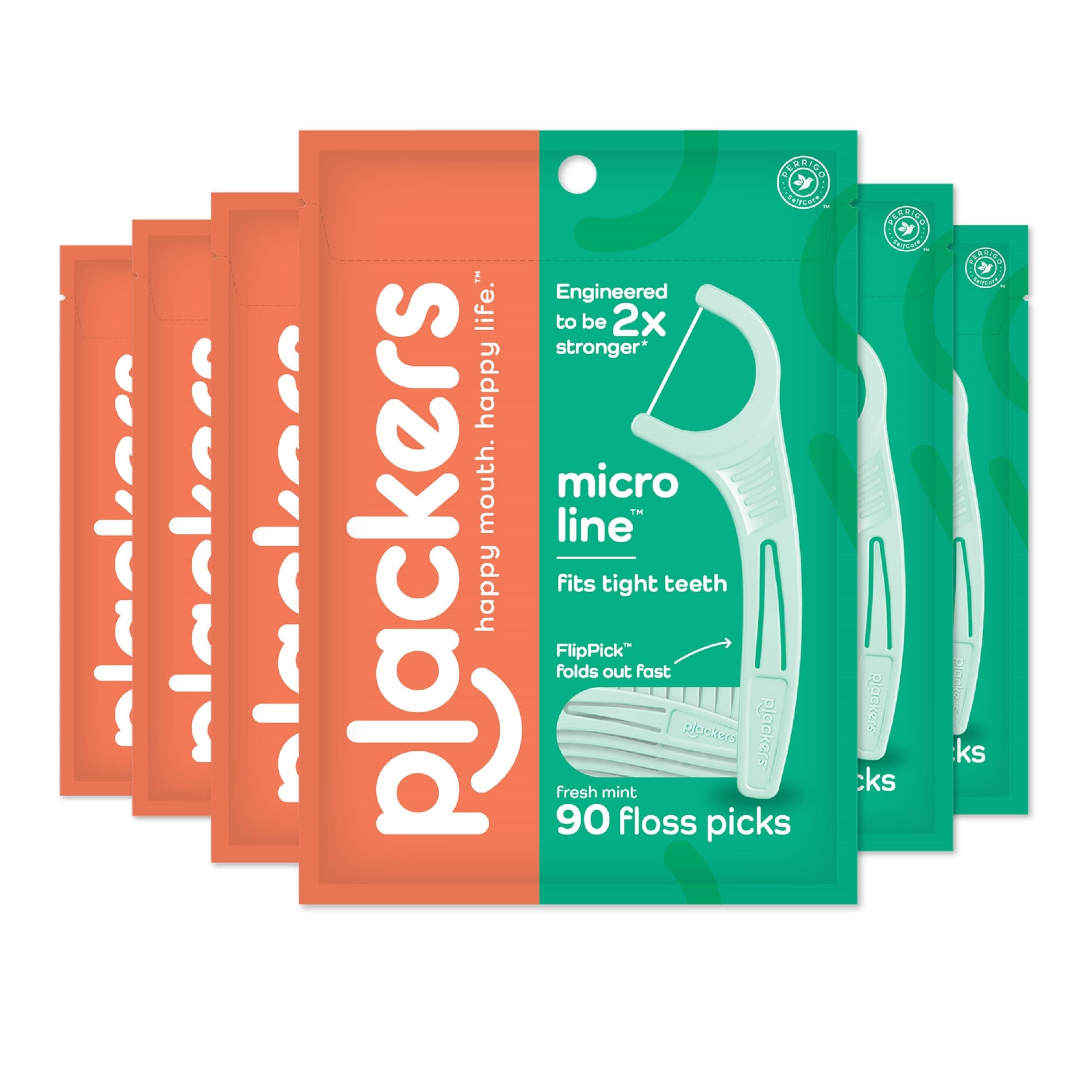 Micro Line Dental Floss Picks, Fold-Out FlipPick, Tuffloss, Easy Storage with Sure-Zip Seal, Fresh Mint Flavor, 90 Count (6 Pack)