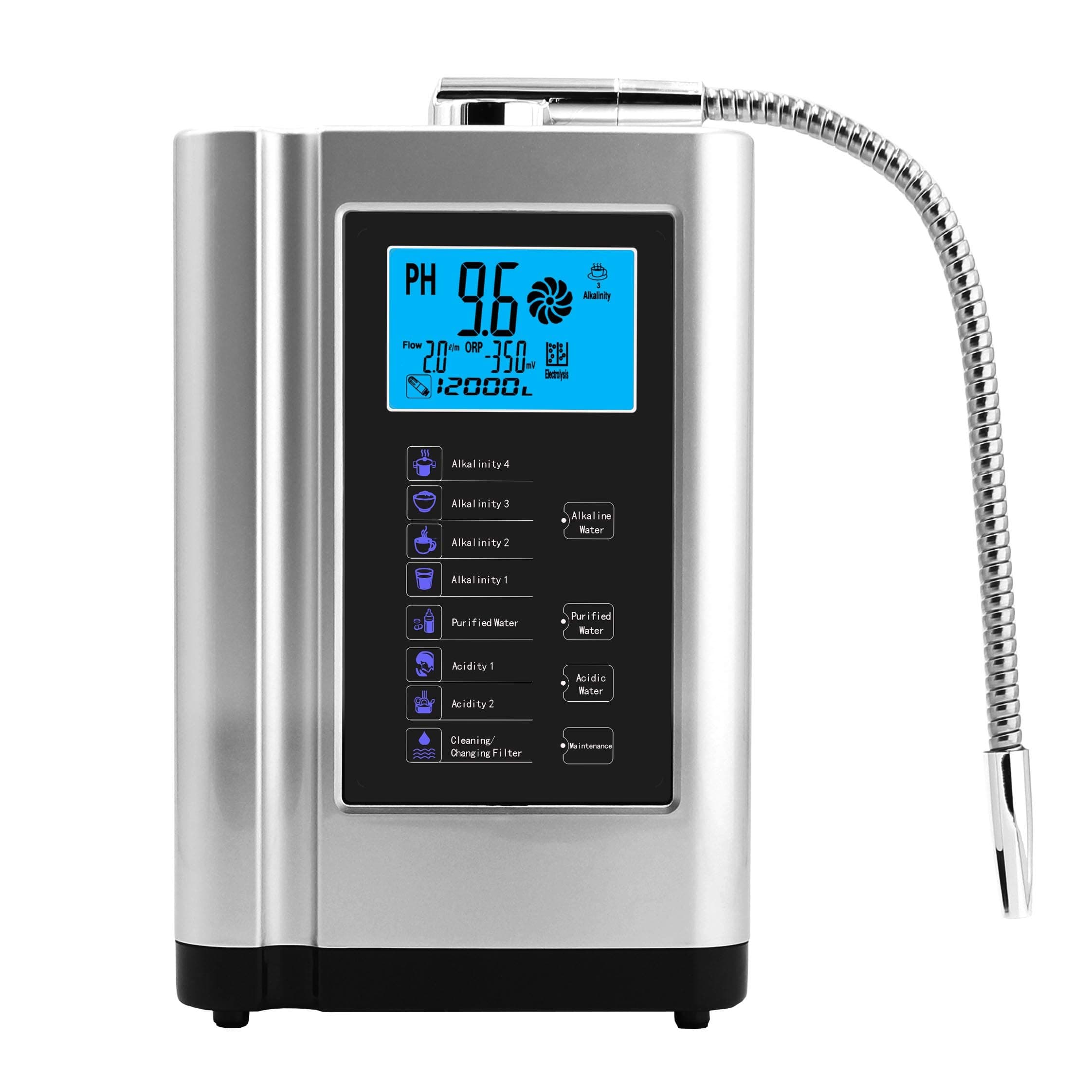 Water Ionizer, Water Purifier Machine PH 3.5-10.5 Alkaline Acid Water Machine,Up to -500mV ORP, 8000 Liters Per Filter,7 Water Settings,Auto-Cleaning,Intelligent Voice(Silver)