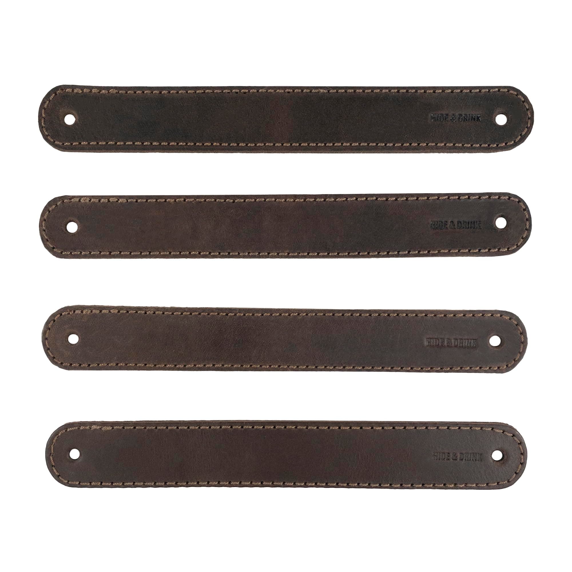 Hide & Drink, Set of 4 Drawer Handles, Durable, Versatile, Easy to Install with Pre-Made Holes, Stylish Home Accessory, DIY, Full Grain Leather, Handmade, Bourbon Brown
