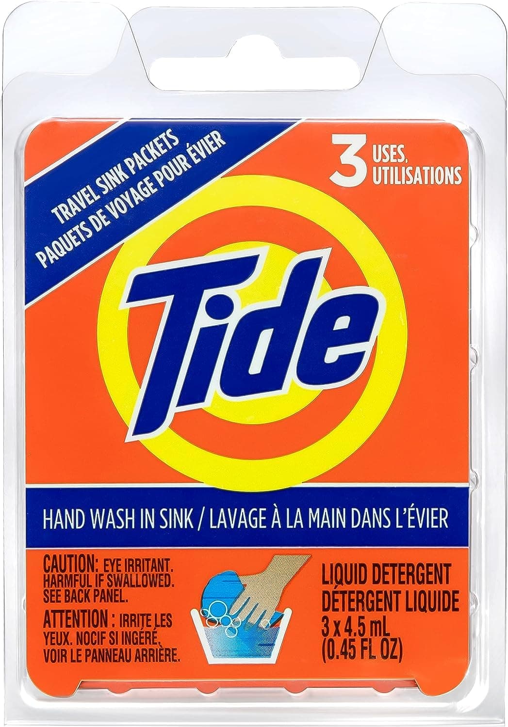 Tide Travel Sink Packets, 3-Count, Unscented, Liquid, Laundry Packets
