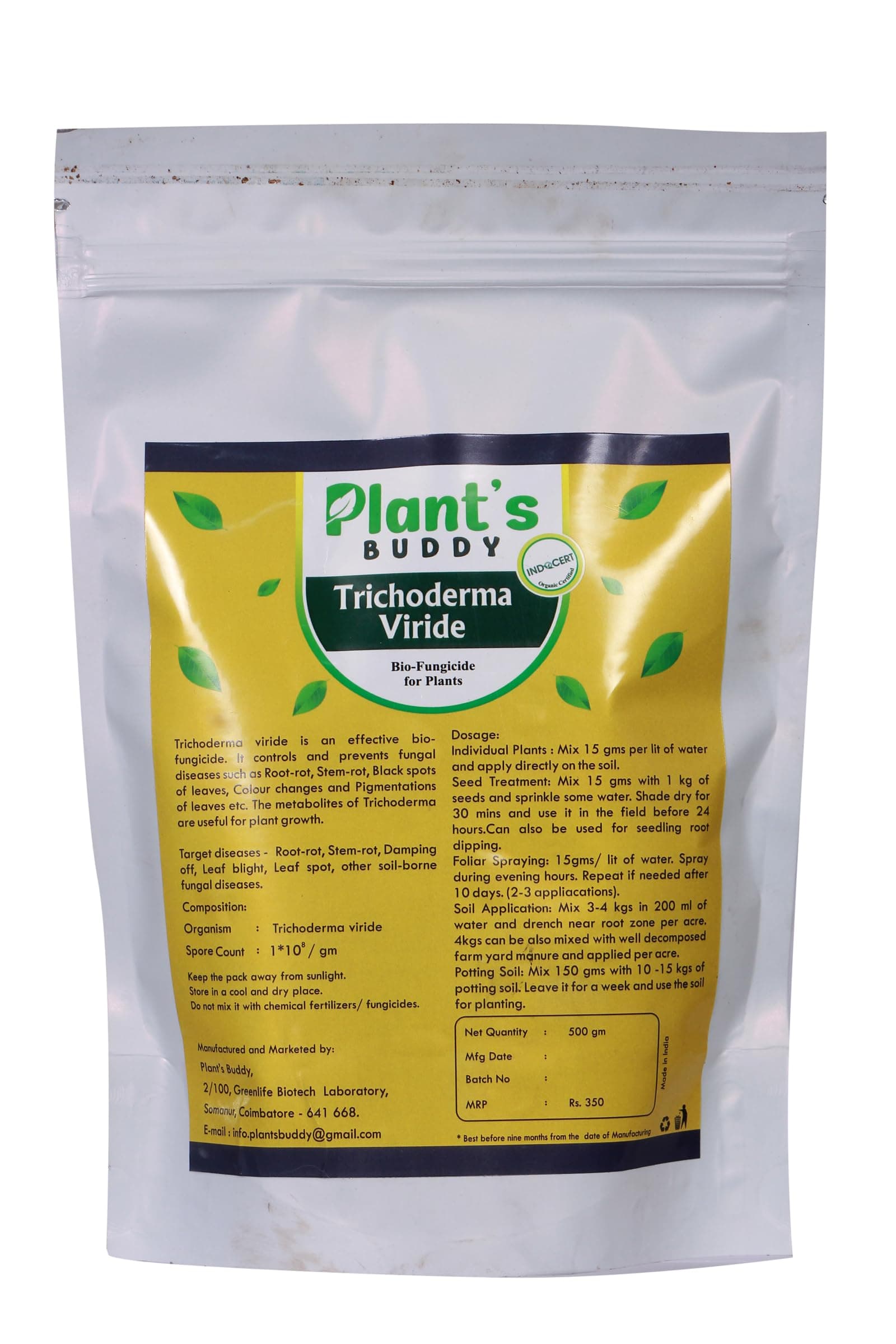 - Trichoderma Viride Fungicide Powder (1 * 10^8 CFU/gm) - Tricoderma Bio Fungicide for Indoor and Outdoor Plants - Effective against Root-rot, Stem-rot, Leaf Spot, Powdery Mildew (500 gms)