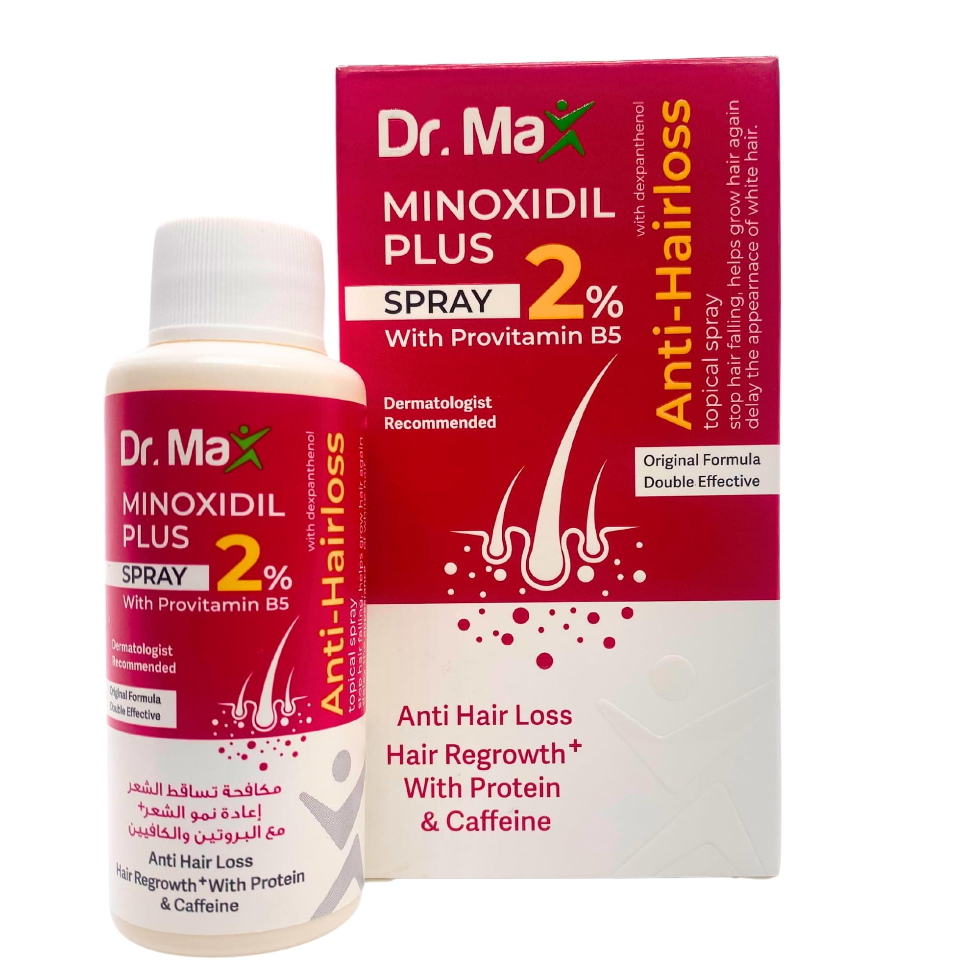Dr Max Minoxidil Plus 2% Spray With Provitamin B5 (Dexpanthenol) Anti Hair Loss, Hair Regrowth With Protein & Caffeine