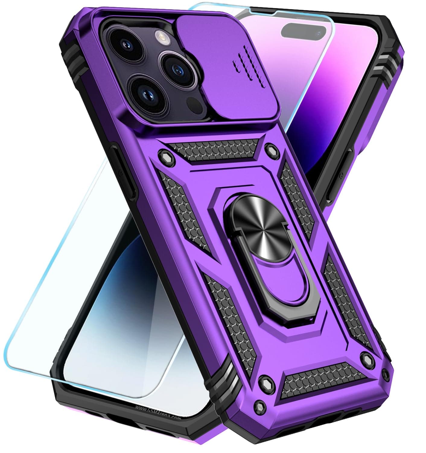 SunStory for iPhone 14 Pro Max Case with HD Screen Protector & Slide Camera Cover & Kickstand, iPhone 14 Pro Max Phone Case [Military-Grade] Case for iPhone 14 Pro Max (Purple)