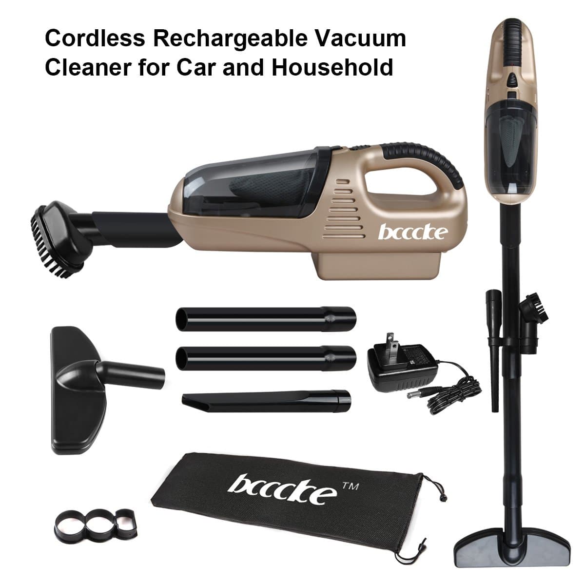 Car HouseHold Dry Vacuum Cleaner, Bcccke Whirlwind Function 7.2V 60W Ni-CD 1300MA Suction:2.8KPA Dust Buster Cordless Rechargeable 5-in-1 Vacuum Cleaner