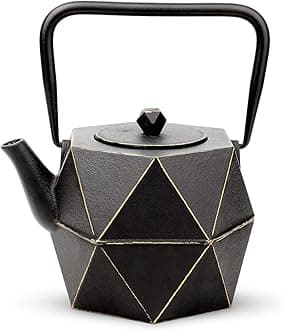 toptierCast Iron Teapot, Stovetop Safe Japanese Cast Iron Tea Kettle, Diamond Design Tea Pot with Removable Infuser for Loose Tea, 40 Ounce (1200 ml), Black