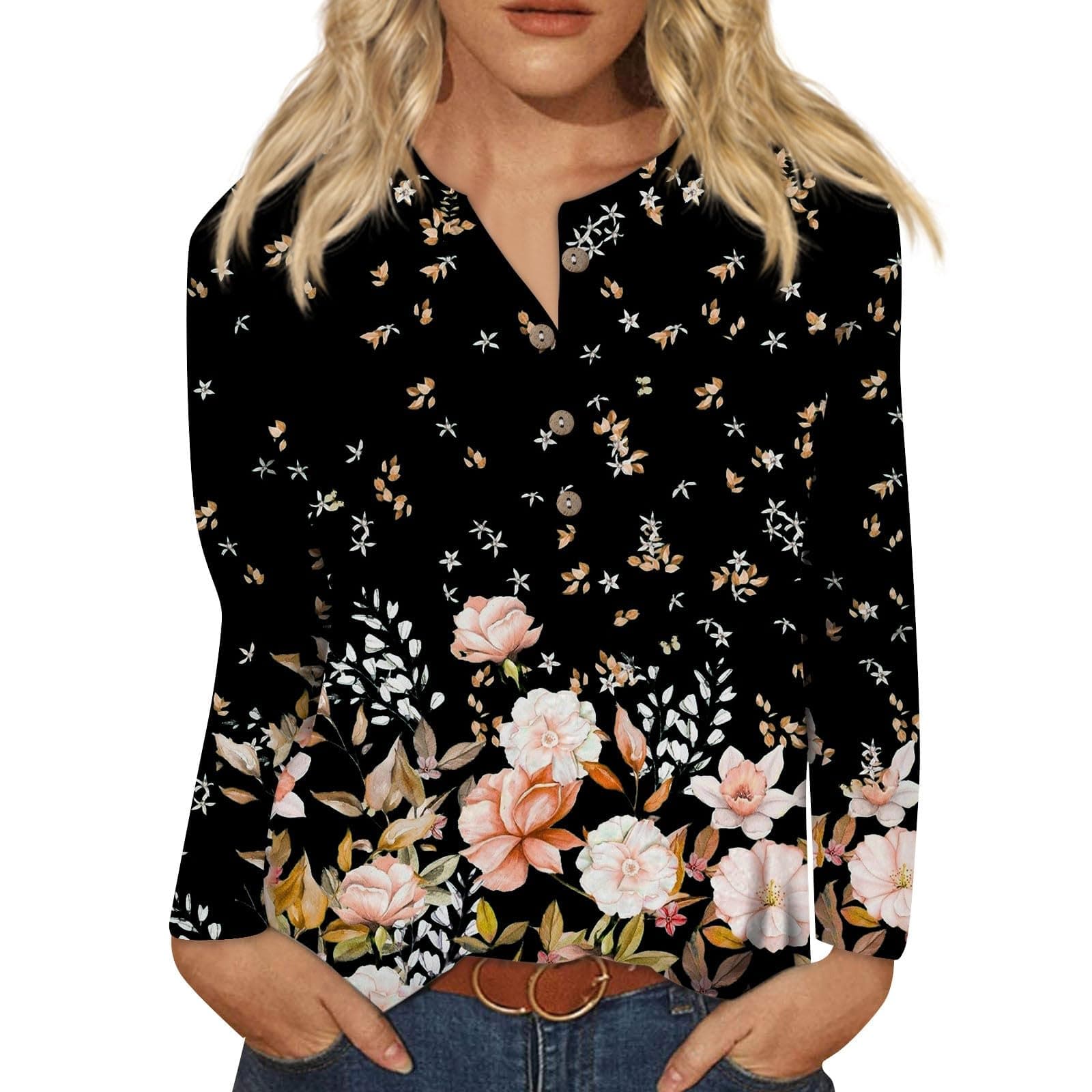 Fall Tops for Women 2023 Trendy Print Plus Size Pullover Blouse Casual Long Sleeve Button Down Henley Fit Top Shirts Long Sleeve Tops Women