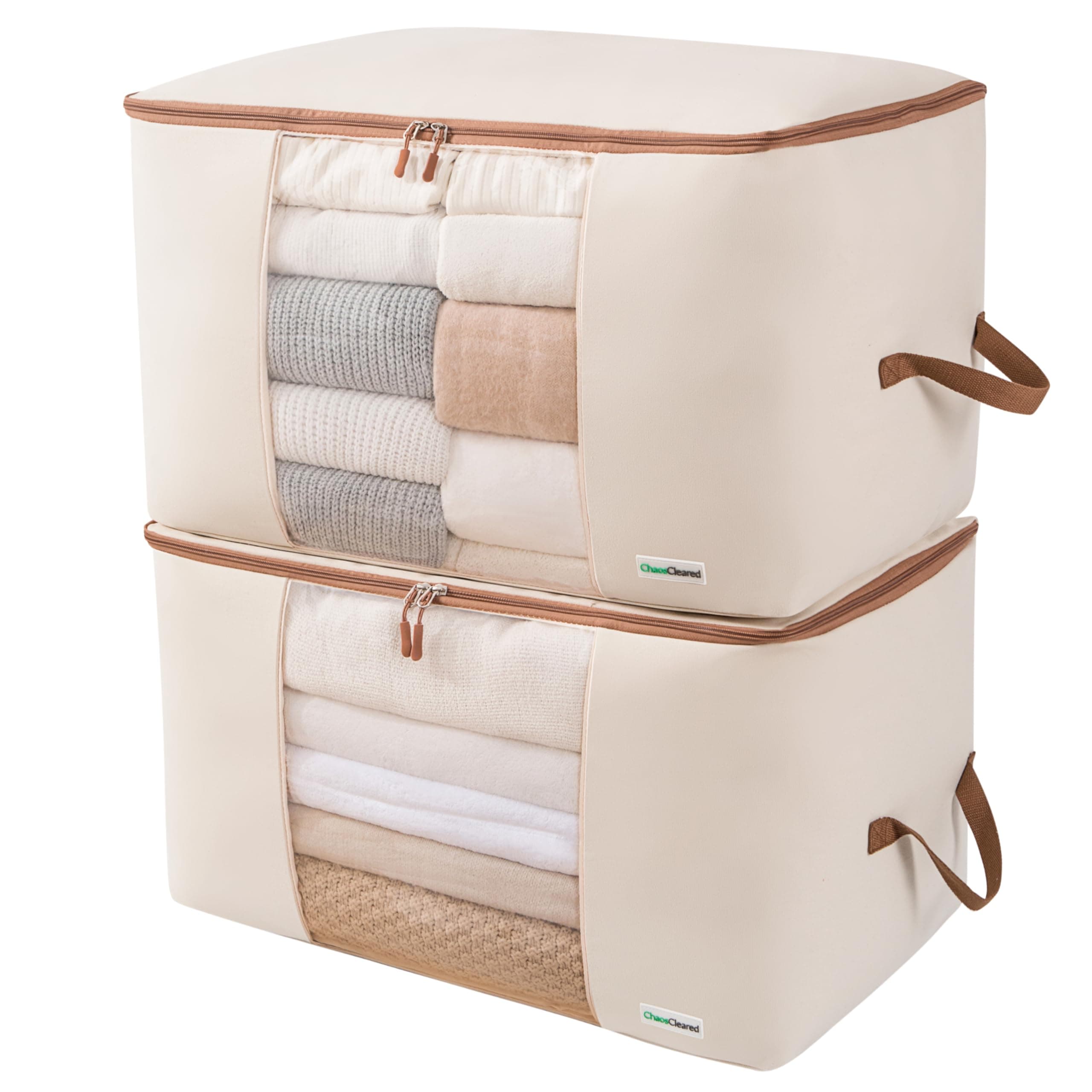Comforter Storage Bag - Folding Organizer Canvas bag for King/Queen Comforters, Pillows, Blankets, Bedding/Quilt, Blanket, Duvet, Mothproof Space Saver; XL Large Organizers, 24"x14"x14" 2 Pack