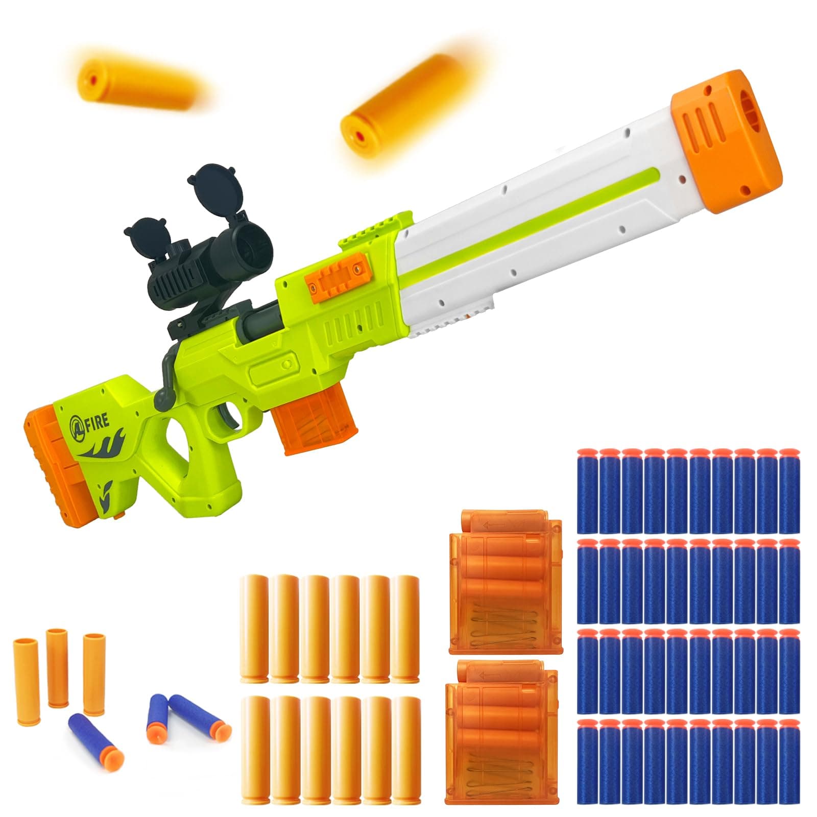 Soft Bullet Foam Blaster Toy Gun, Realistic Empty Shell Ejecting Sniper Rifle with 40 Safe Darts, 2 Mags & 12 Shells, Safe EVA Foam, Christmas Outdoor Battle Gift for Kids Teens