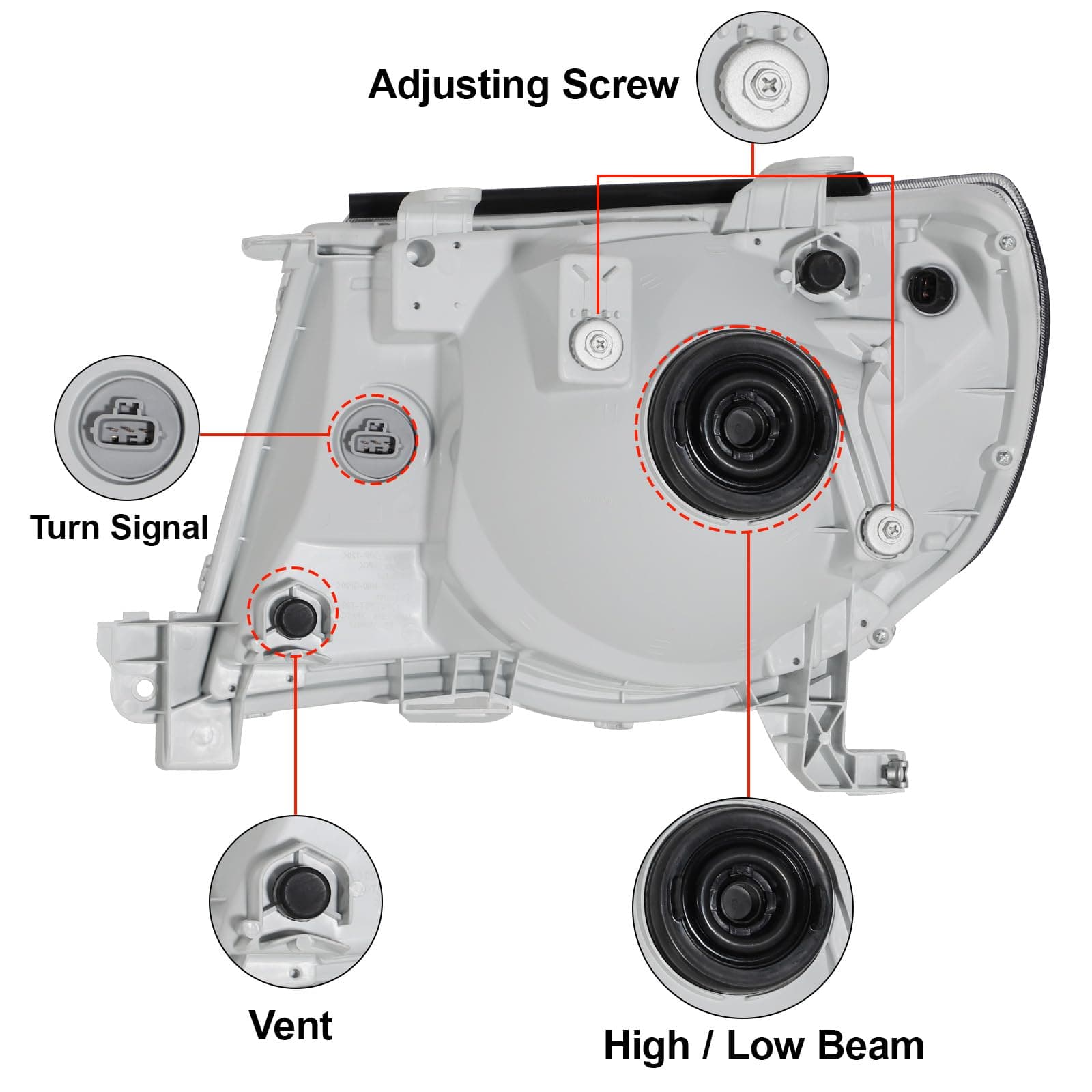 ALZIRIA Headlight Assembly Compatible With 2005 2006 2007 2008 2009 2010 2011 Toyota Tacoma 05 06 07 08 09 10 11 Tacoma Pickup Truck OE Style Driver And Passenger Side (Chrome Housing Amber Reflector)