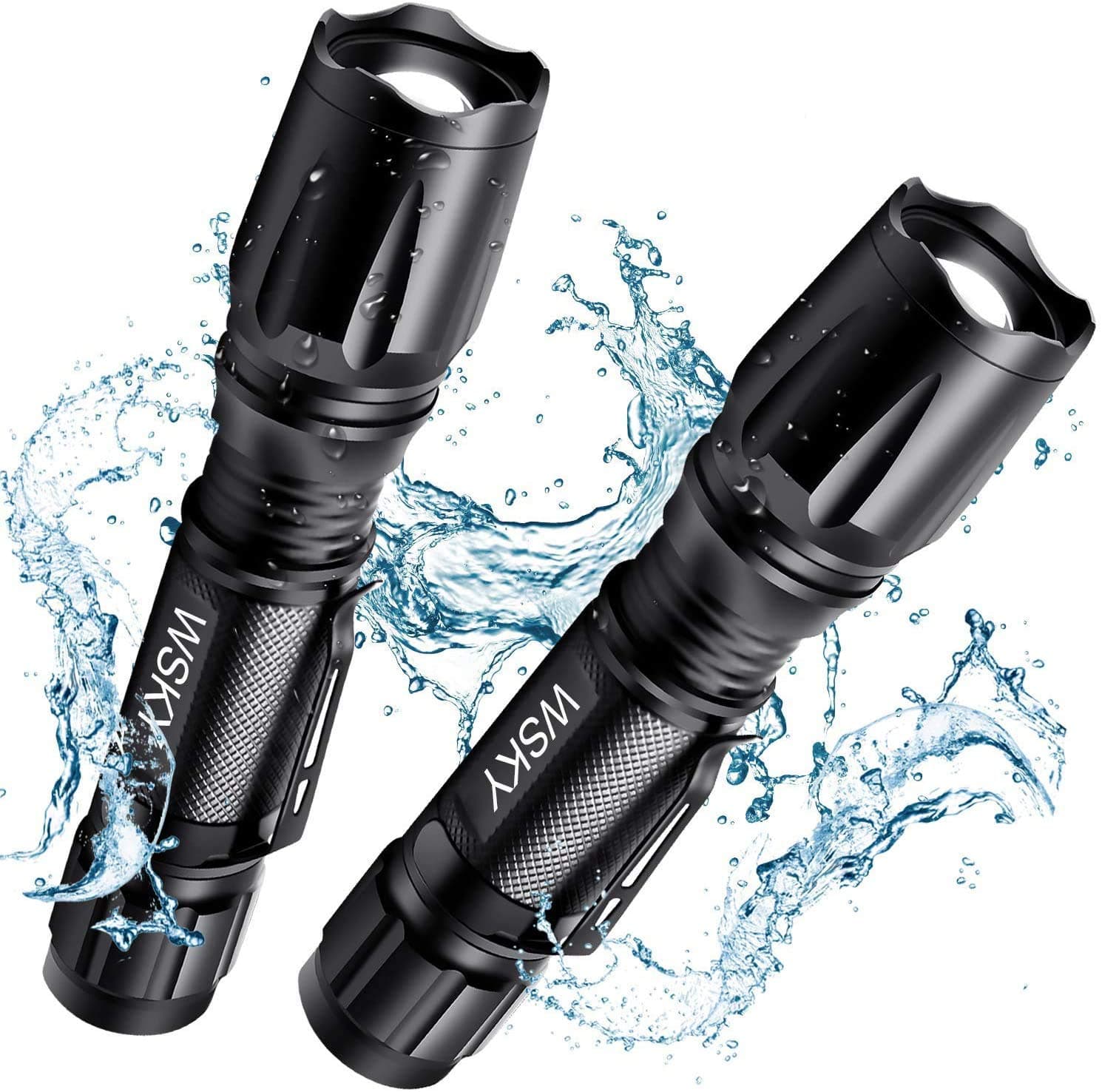 Wsky LED Tactical Flashlight - Best S2000 Pocket-friendly Water Resistant Flashlight - Perfect for Camping Biking Home Emergency or Gift-Giving (Black)