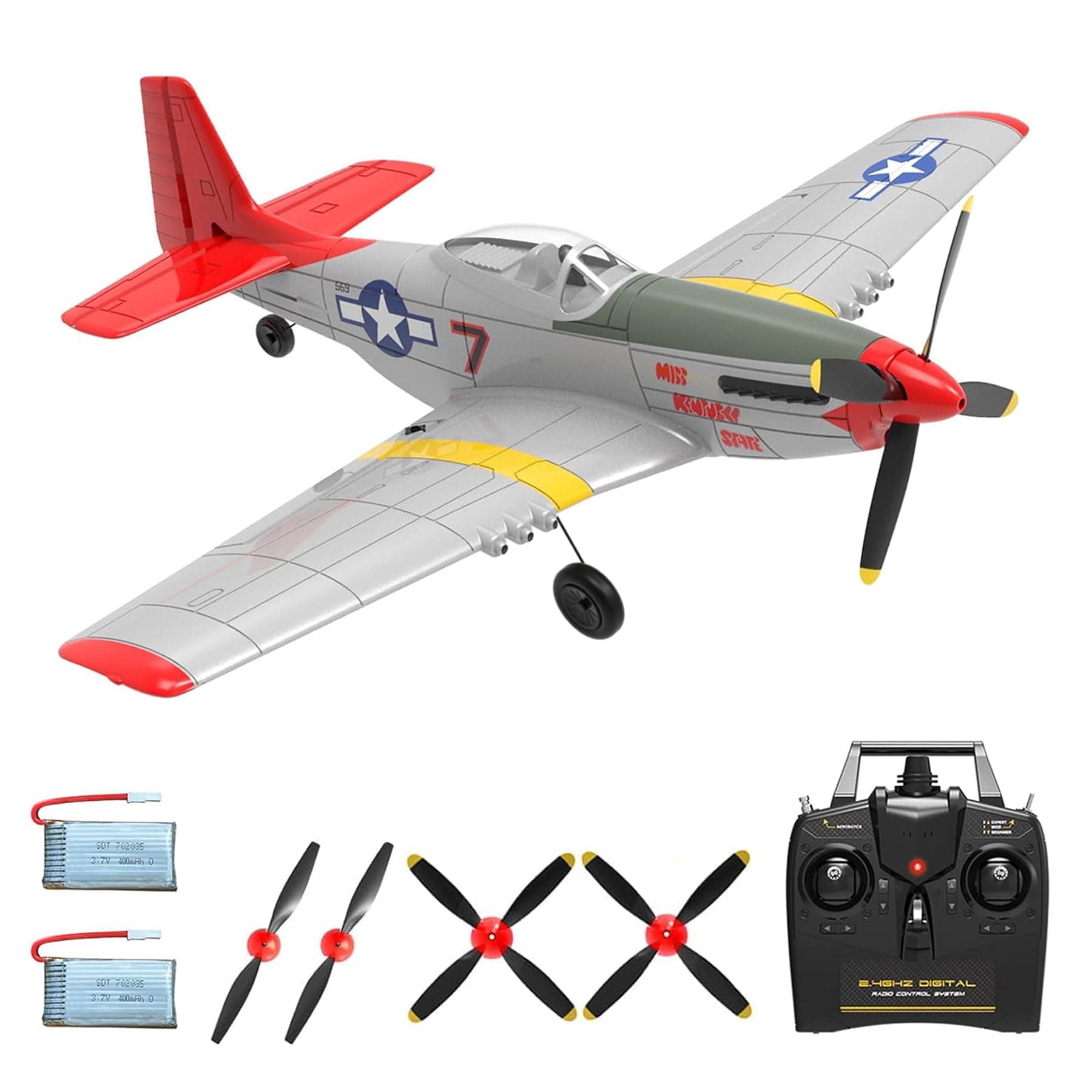 4 Channel Remote Control Airplane 2.4Ghz RC Plane with 3 Modes - Ready to Fly P51 Mustang RC Airplane RTF for Beginners Adults with Xpilot Stabilization System & One Key Aerobatic(Red)