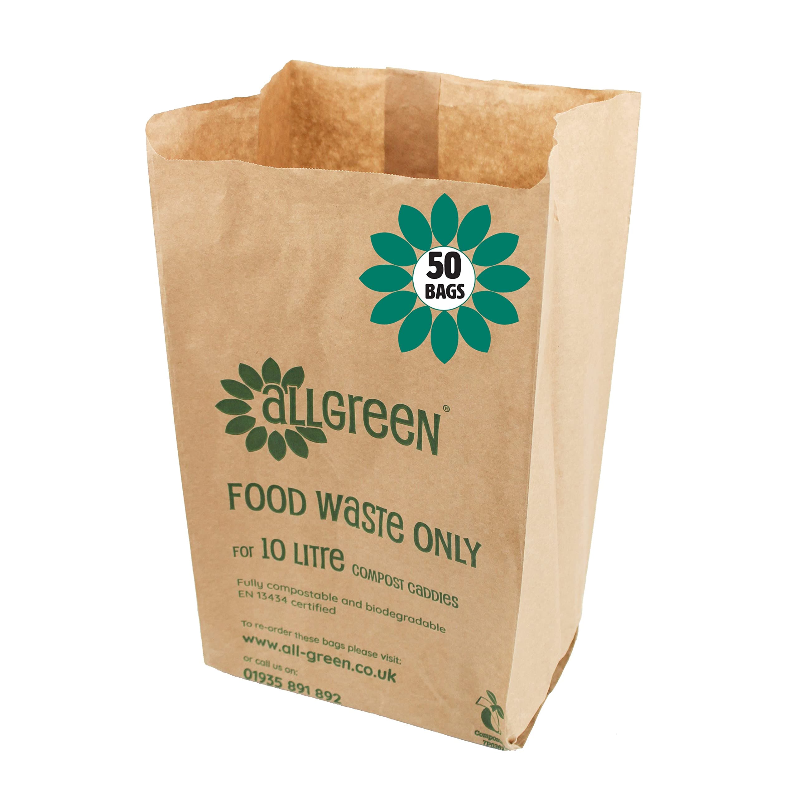 All-Green 10 Litre Paper Compostable Caddy Bin Liners with 50 Bags, Brown by All-Green