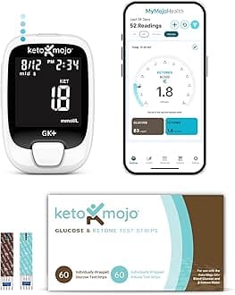 Keto-Mojo GK+ Glucose & Ketone Testing Kit with 140 Test Strips – Advanced Bluetooth Meter with Free App for Ketosis Diabetes & Metabolic Support – Includes 70 Glucose + 70 Ketone Strips