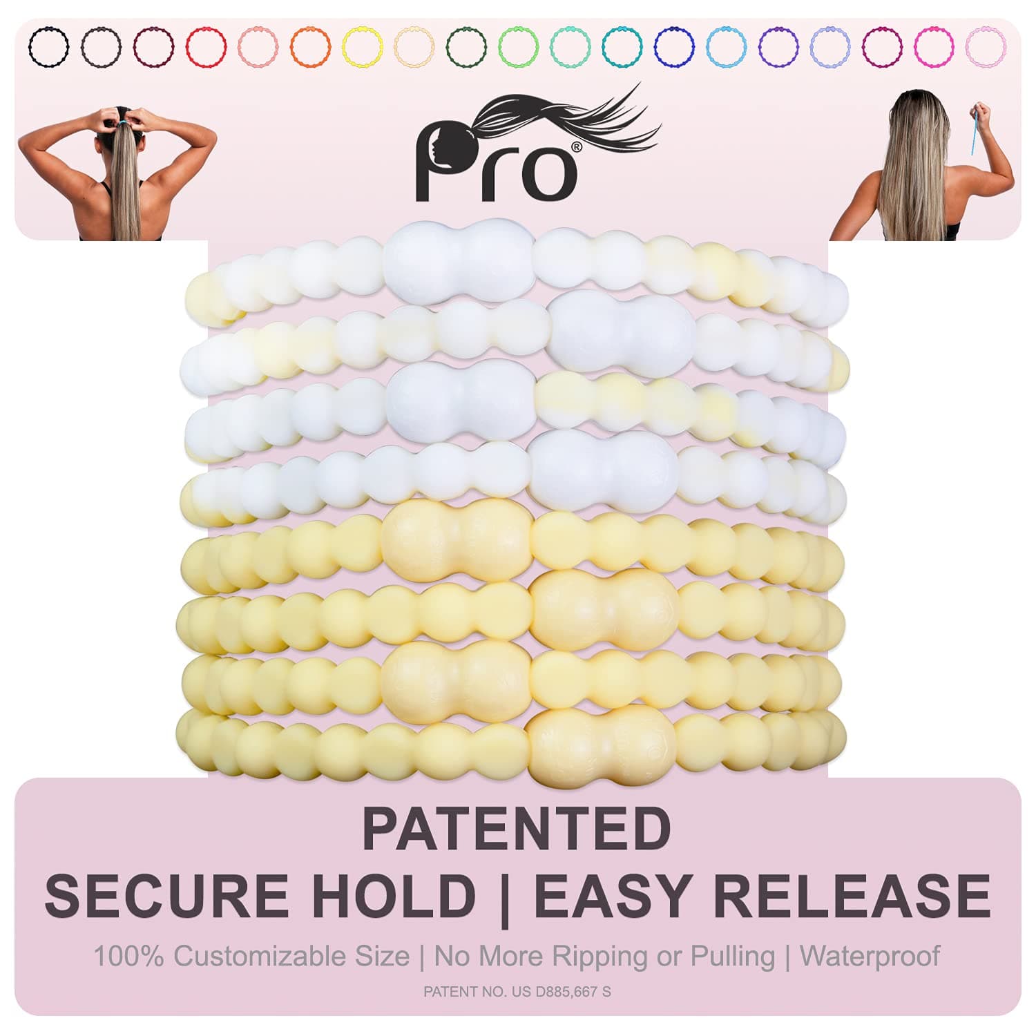 PROHair Tie - Easy-Release Clasp - Secure Hold - No Damage - Great for ANY Active Lifestyle (Sunshine Pack of 8)