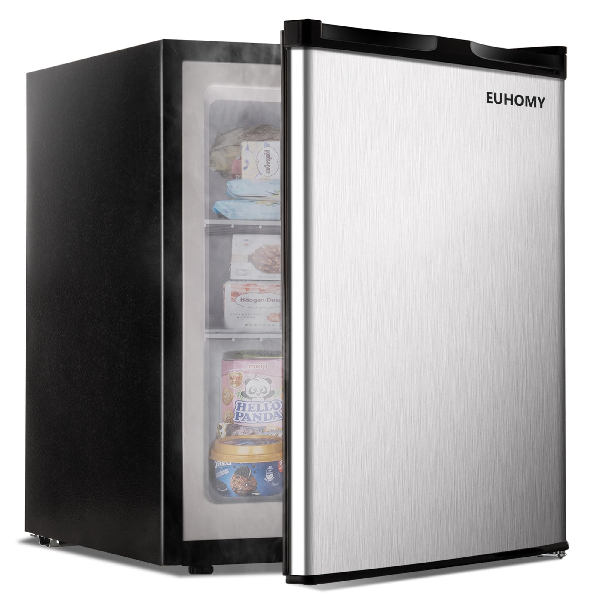 EUHOMY Upright freezer, 2.1 Cubic Feet, Single Door Compact Mini Freezer with Reversible Stainless Steel Door, Removable Shelves, Small freezer for Home/Dorms/Apartment/Office, Silver