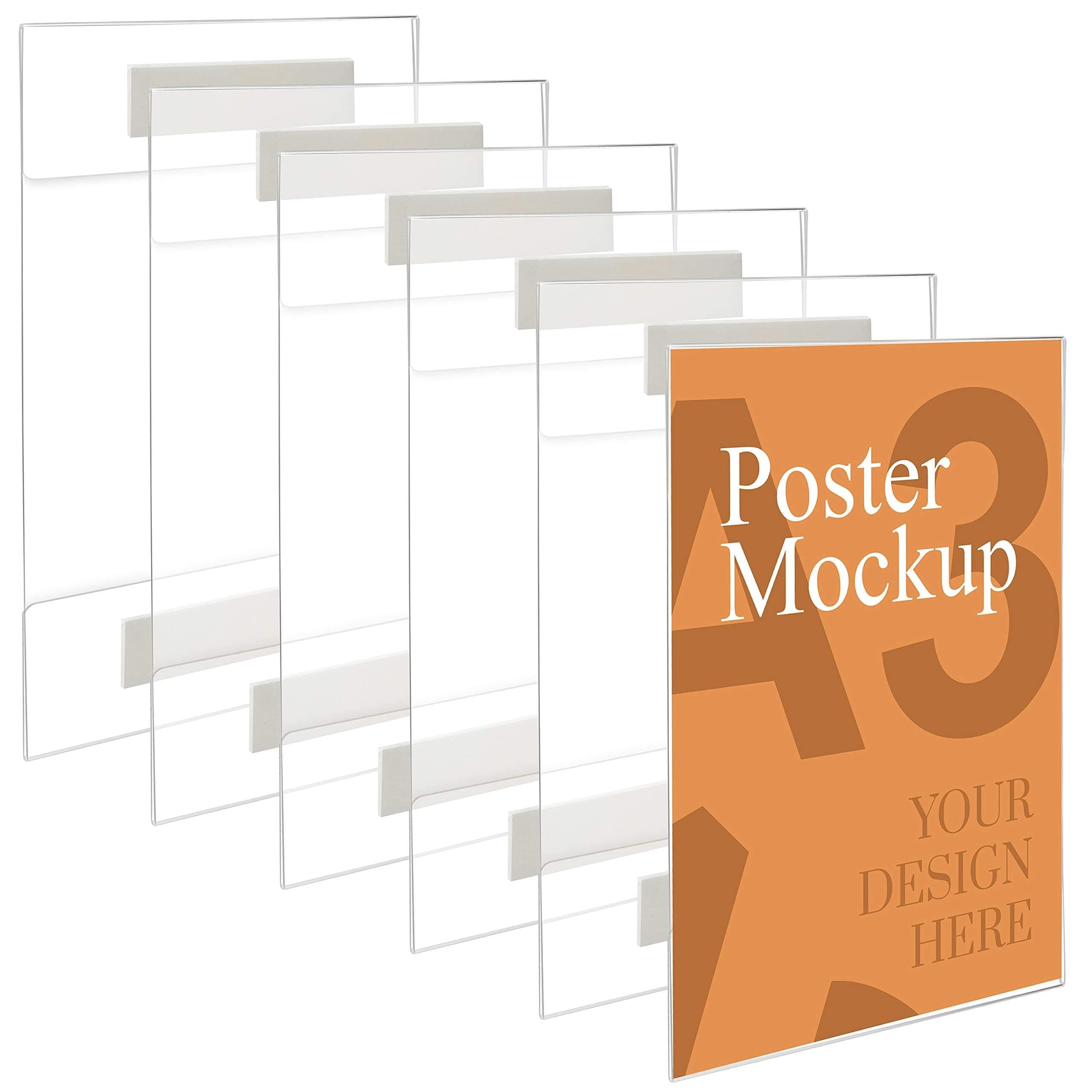 Kurtzy A3 Adhesive Wall Poster Holders (6 Pack) - Universal Wall Mounts - Crack & Scratch Resistant - Clear Acrylic Sign Displays with Adhesive Tape - Office, Store & Restaurant - No Drilling Required