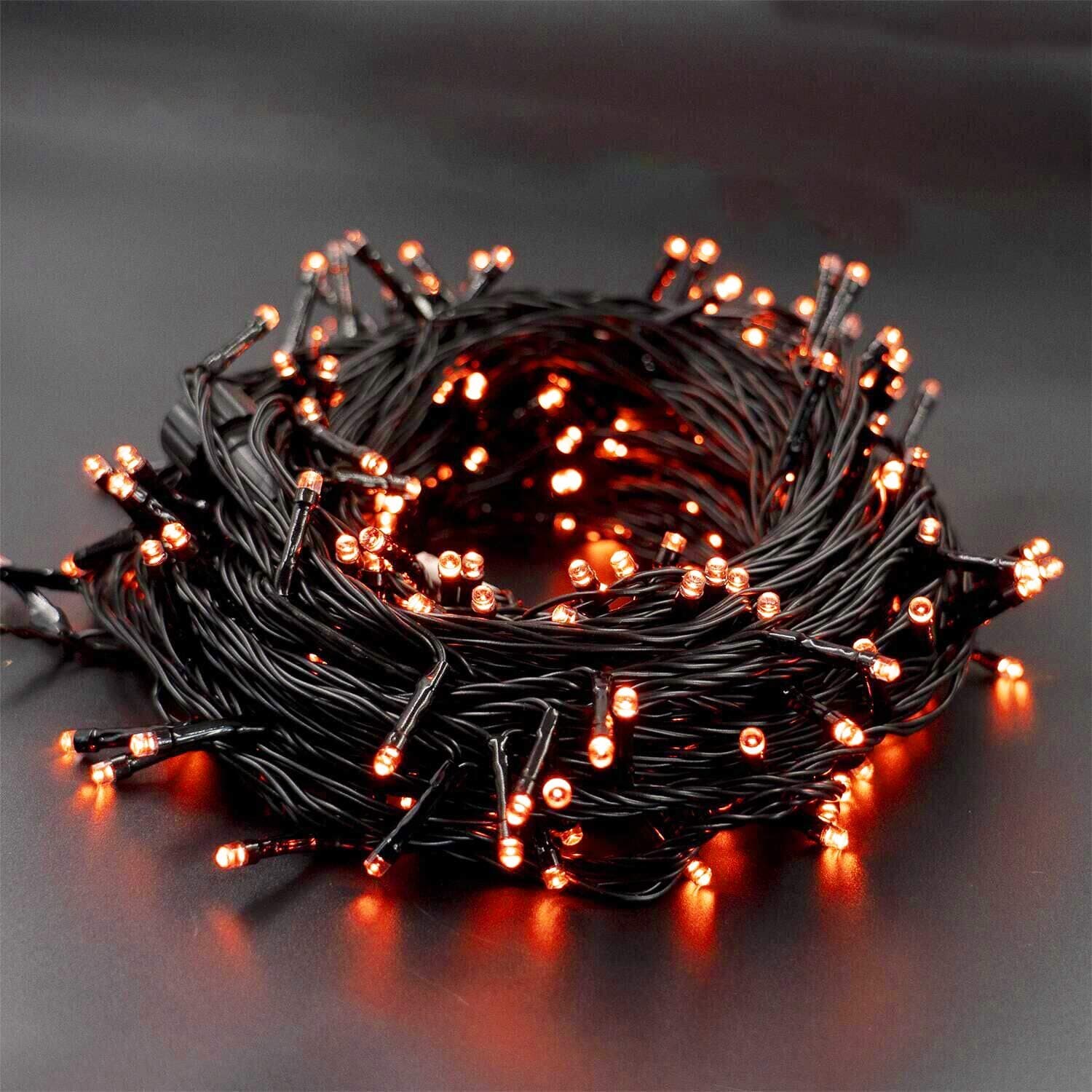 WATERGLIDE 300 LED Orange Halloween String Lights, 98.5ft 8 Lighting Modes Light, Plug in String Waterproof Mini Fairy Lights for Outdoor Holiday Christmas Wedding Party Bedroom Decorations