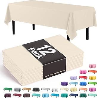 Party Solids 12-Pack Premium Plastic 54-Inch-by-108-Inch Rectangle Tablecloth, Ivory