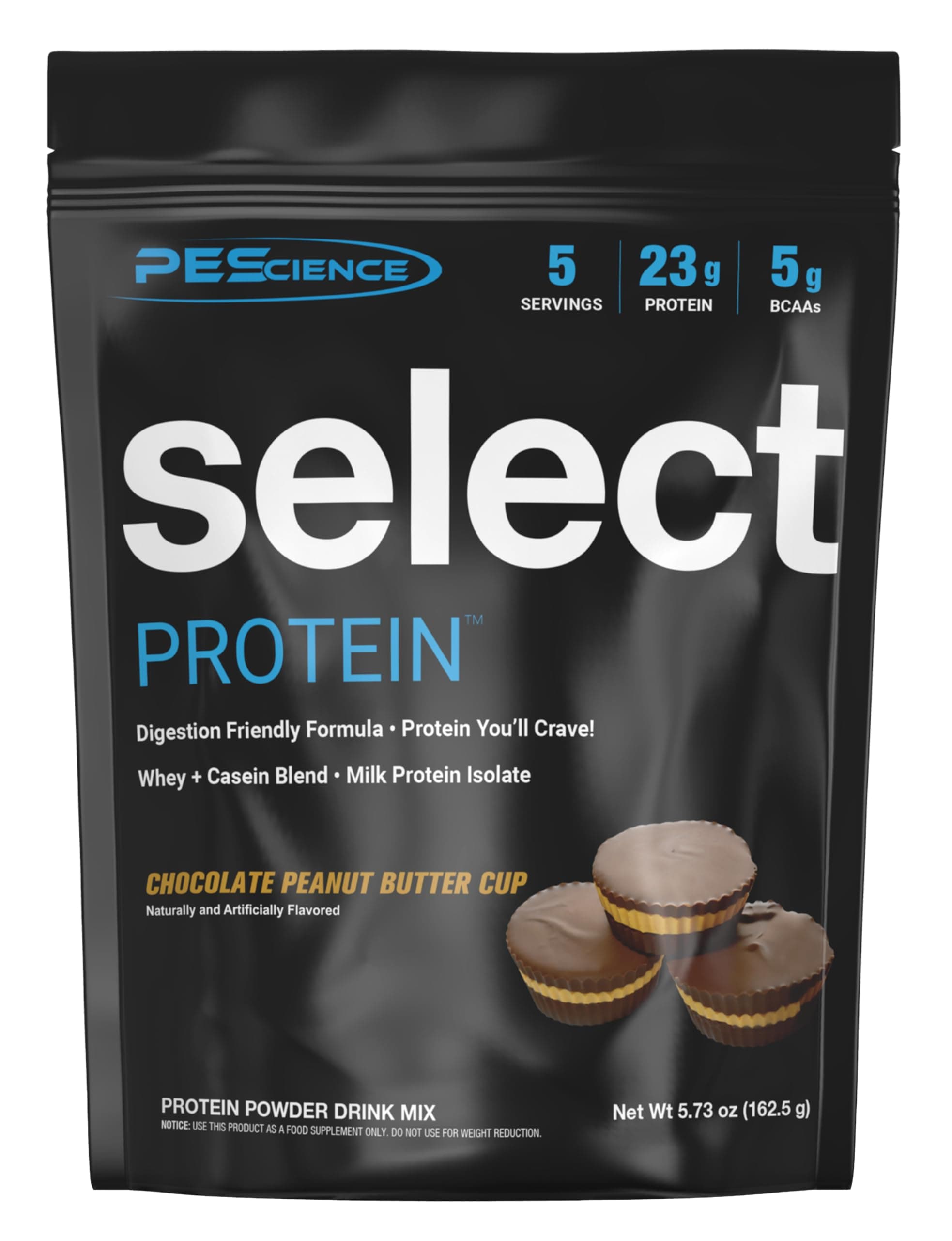 Select Protein Powder, Whey and Casein Blend, Lean Protein Powder for Women and Men, Low Calorie, Low Carb, Keto Friendly, Gluten Free, Chocolate Peanut Butter Cup - 5 Servings