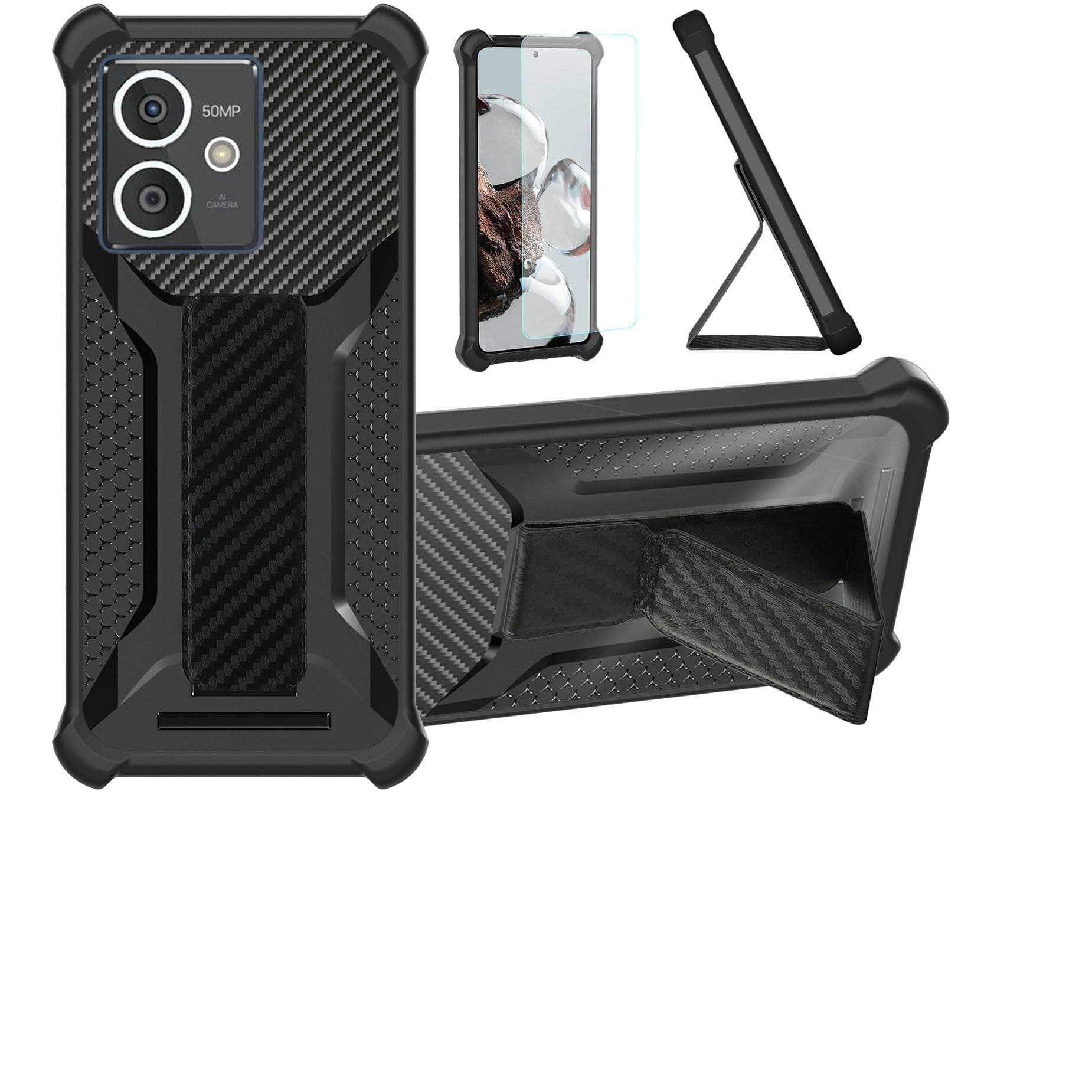 Case Compatible for HMD Crest Phone Case Stand Cover [with Tempered Glass Screen Protector] Hybrid Case [Folding Support Magnetic] [Frosted Anti-Fingerprint] Black