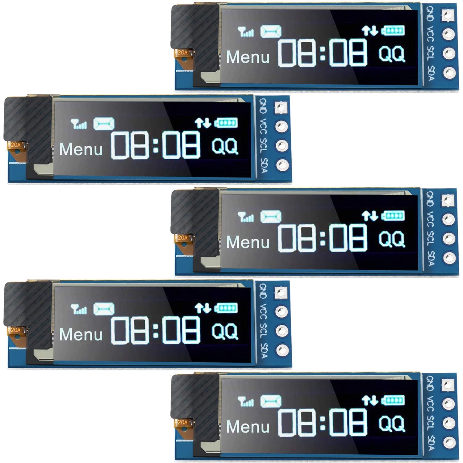 Frienda 5 Pieces I2C Display Module 0.91 Inch I2C SSD1306 OLED Display Module Blue I2C OLED Screen Driver DC 3.3V~5V