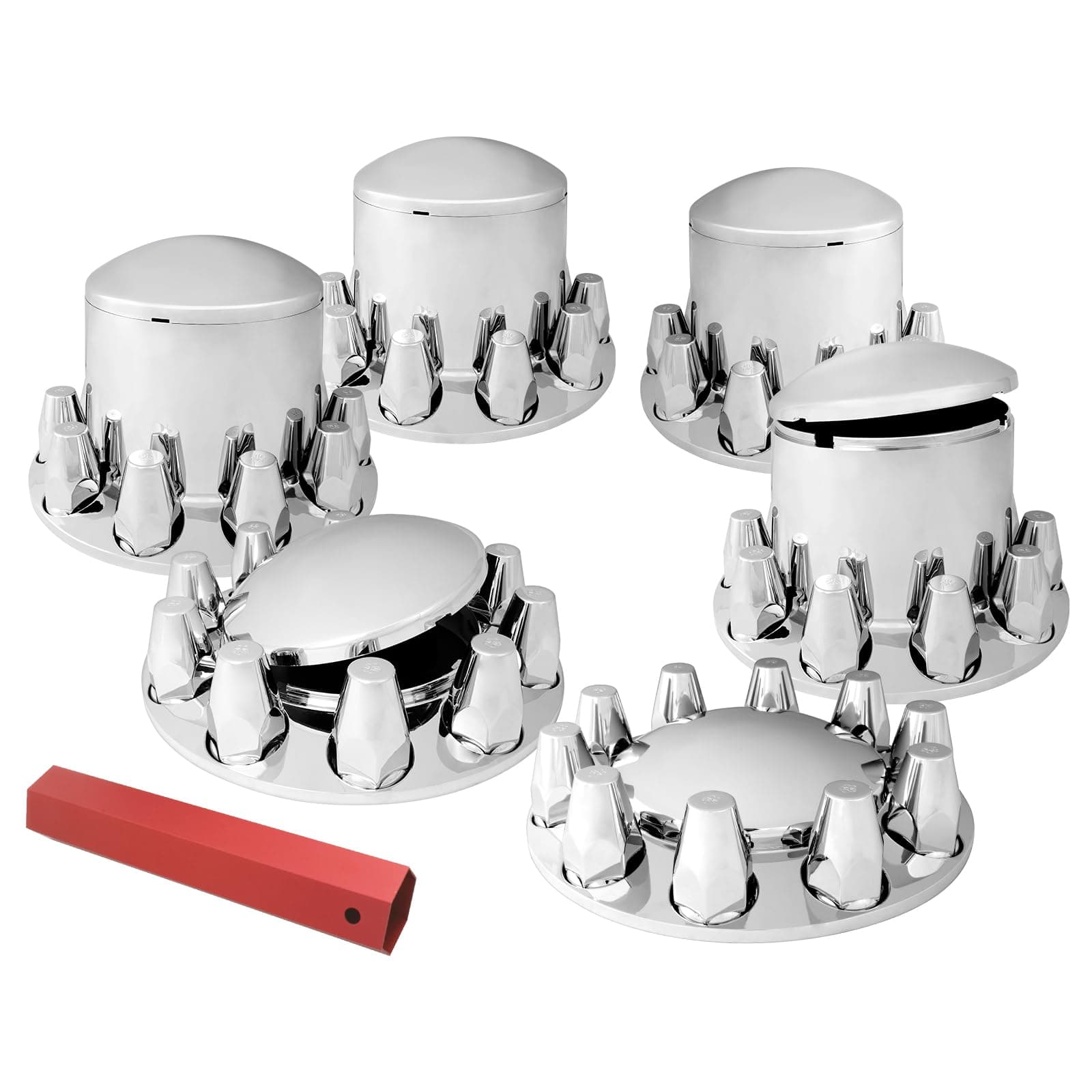 40230 Chrome Plastic Complete ABS Axle Set (2 Front and 4 Rear) with Standard Hub Caps and Screw-On 33mm Lug Nut Covers for Trucks, 4 Pack