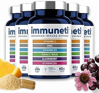 Immuneti Advanced Immune Support – Doctor Formulated 6-in-1 Daily Immunity Supplement – Made in USA – With Vitamin C, D3, Zinc, Elderberry, Garlic & Echinacea - Vital Nutrients & Antioxidants (5)
