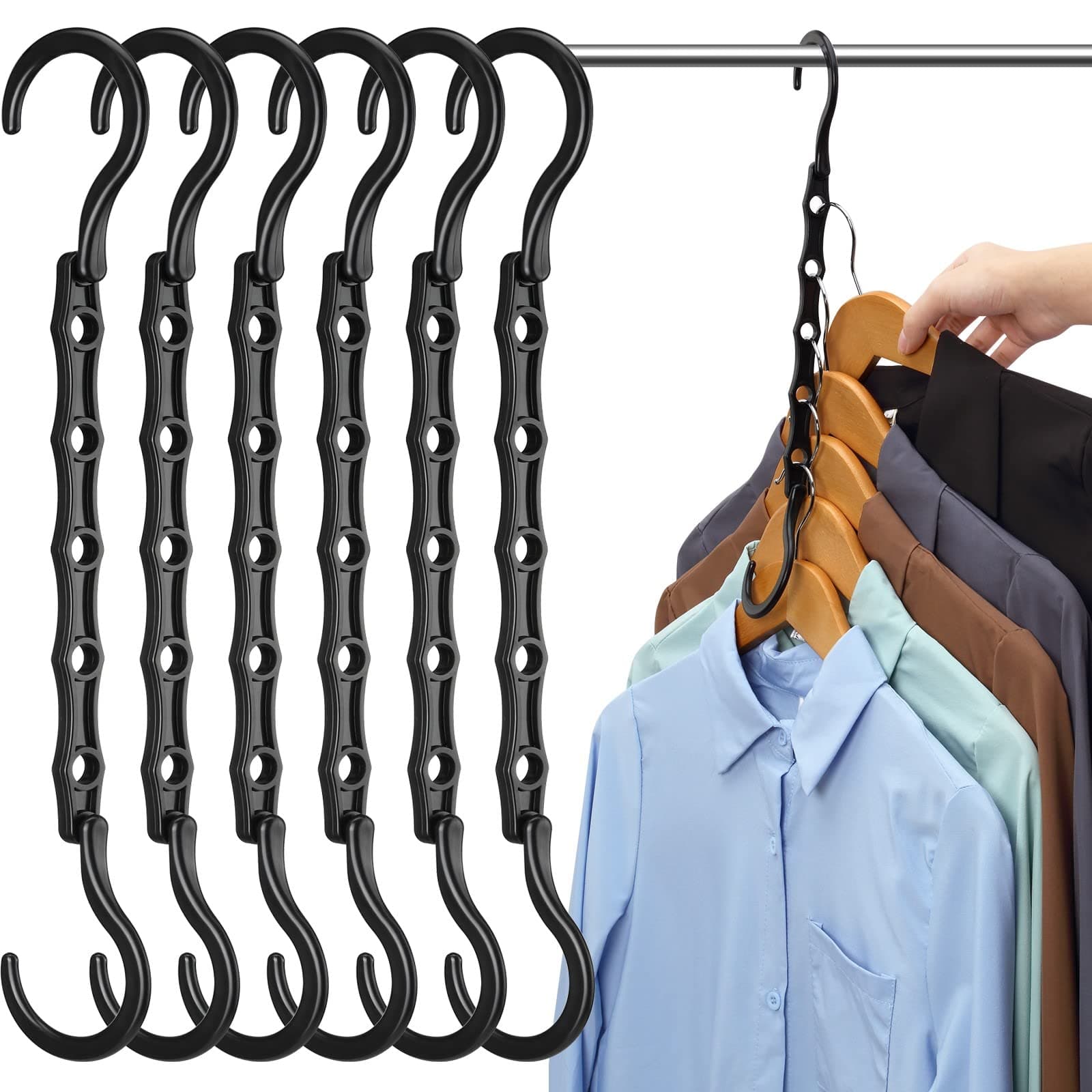 AMKUFO (アムクフォ) 6-Piece Pack Closet Organizer Storage Magic Hangers Space Saving Clothes Closet Closer Organizer Space Saving Hanger Organizer Multipurpose Dorm Room Essentials