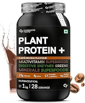 Vegan Protein Powder - Plant Based Protein Powder with Multivitamin, Minerals, Superfoods, Pea Protein, Digestive Enzymes | Plant Protein Powder Cafe Mocha Flavour - 1Kg
