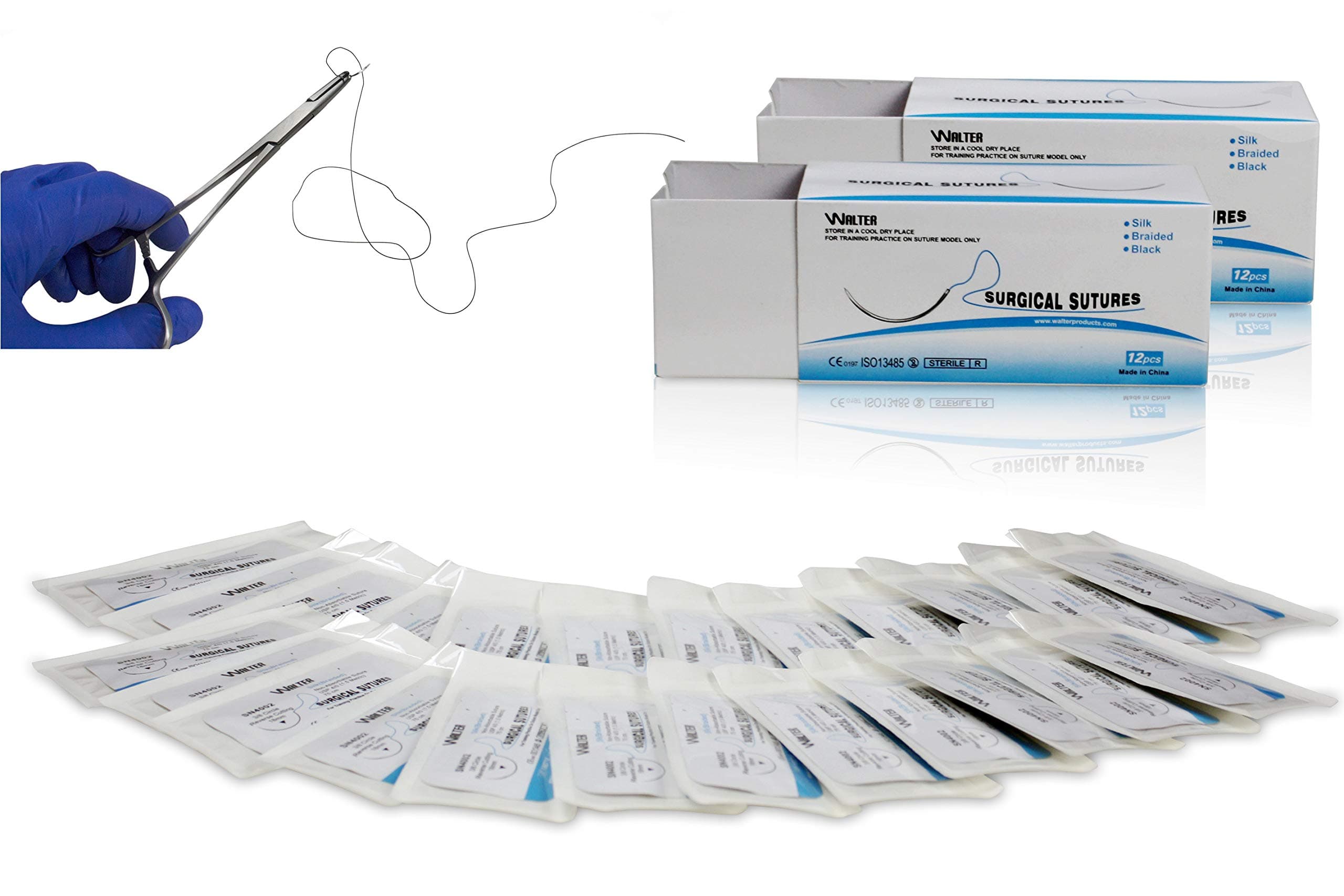 Vision Scientific VSN4002 75cm Silk Suture Thread W Curved Needle 24 PK | Exceptionally Smooth Surface | Superior Tensile Strength |Excellent Knot Security W Manual(Educational & Training Use Only)