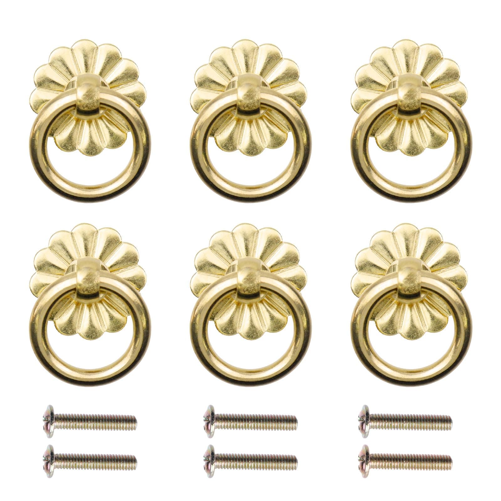Geesatis 6 Pcs Brass Ring Pulls Handles,Antique Pulls Cabinet Knobs,Drawer pulls Closet Cupboard Door Decorative Handles