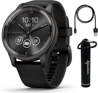 Wearable4U Garmin vivomove Trend 40 mm Smartwatch, Slate Stainless Steel Bezel with Black Case - 2023 Unisex Stylish Analog Fitness Hybrid Watch with Smart Notifications, Touchscreen E-Bank Bundle