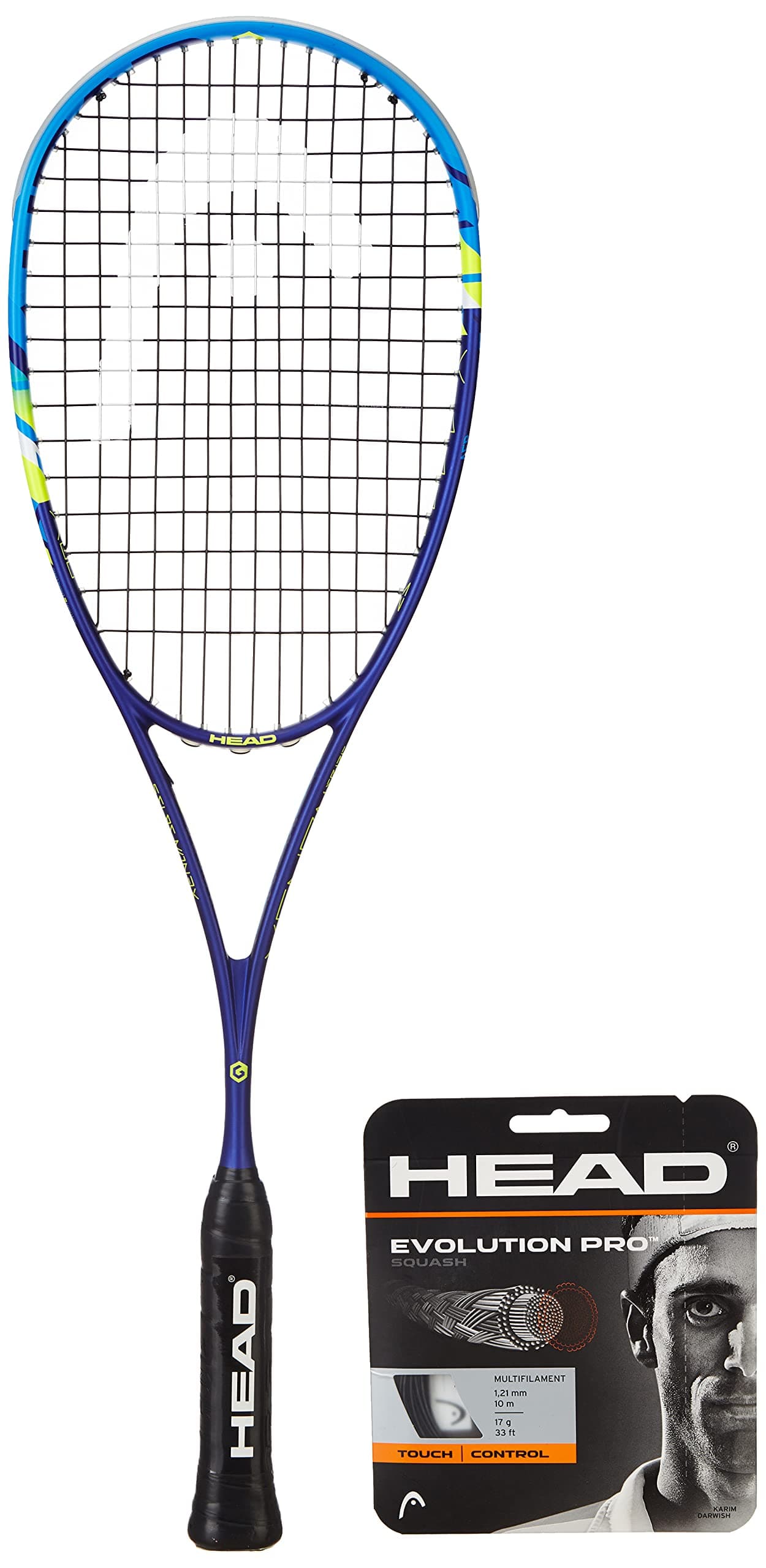 HEAD Squash Racket Graphene XT Xenon 135 SB with Squash String Evolution PRO 17L Black