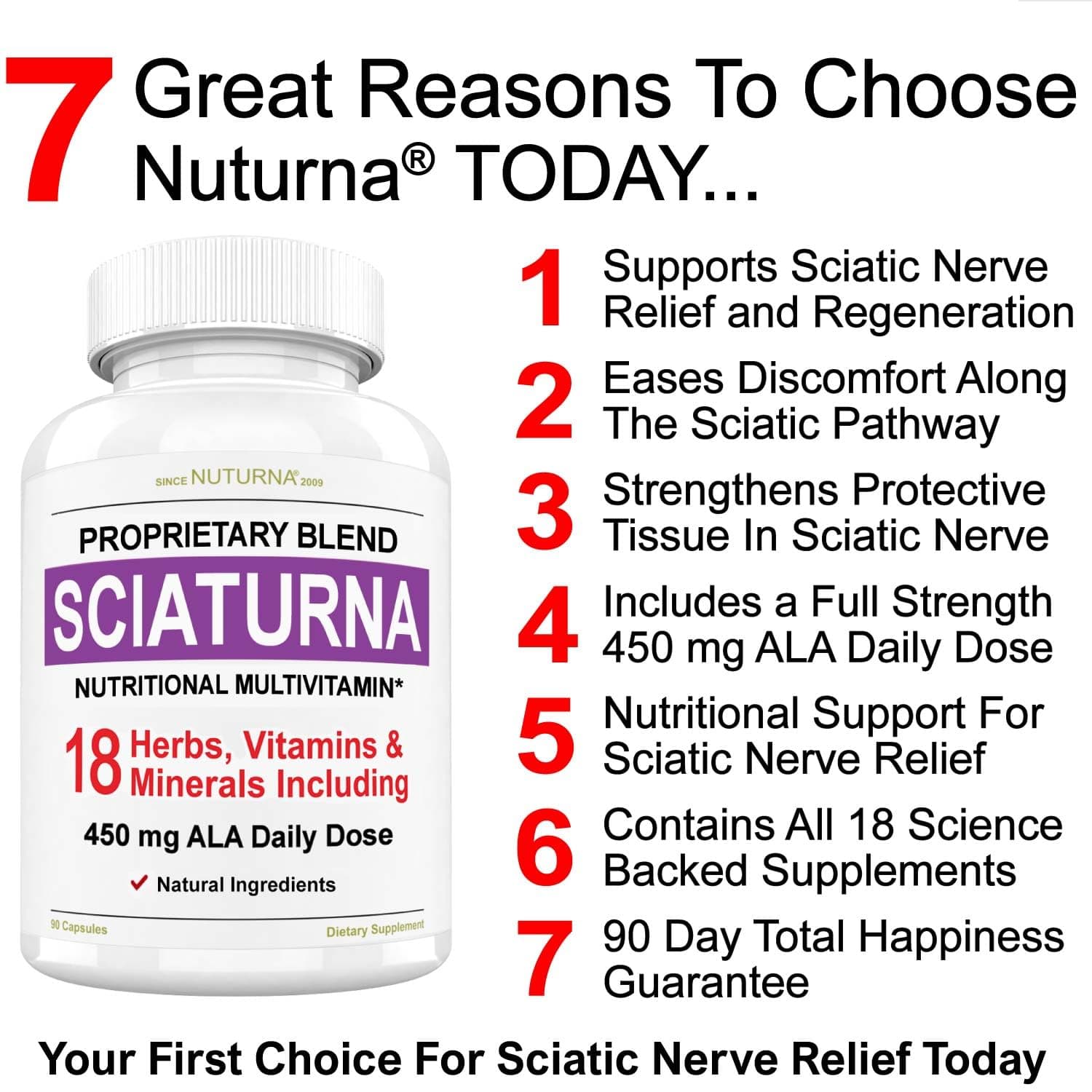 Sciatic Nerve Relief Support Supplement with 450 mg Alpha Lipoic Acid - 18 in 1 Super Formula for Lower Back, Hip, Lumbar, Thigh, Leg, Foot - Best Natural Sciatic Nerve Relief Support - 90 Capsules