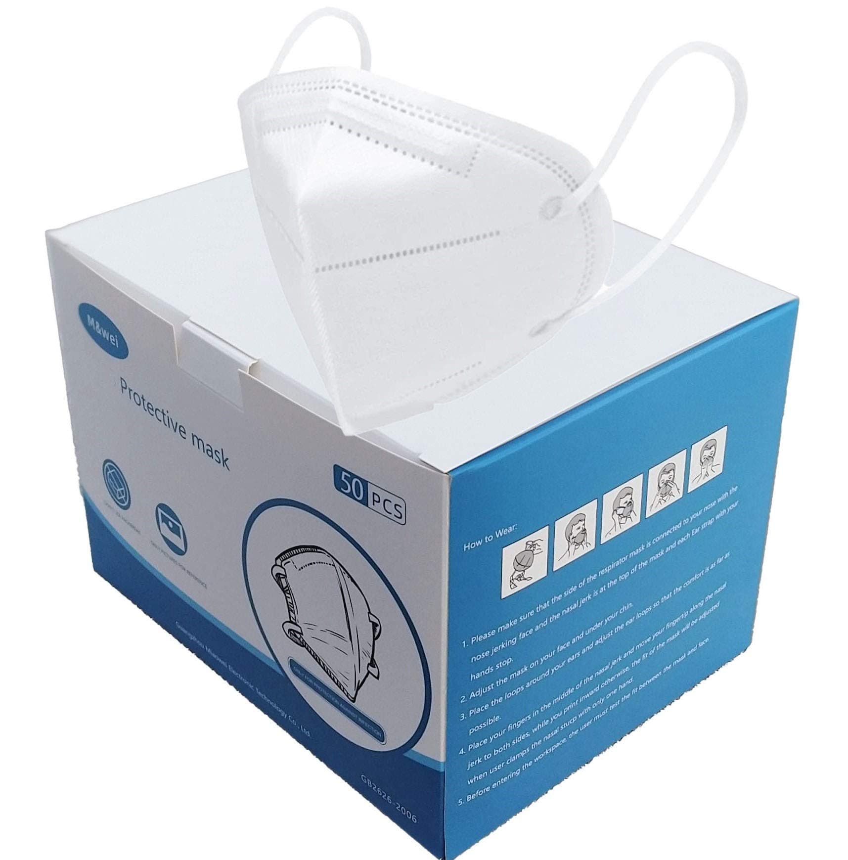 Summer Model 5 Layer Disposable Face Masks, 5-Ply Protective Face Mask, 50 PCS, with Elastic Ear Loops,White, Suitable for Work, Restaurants, Outdoors