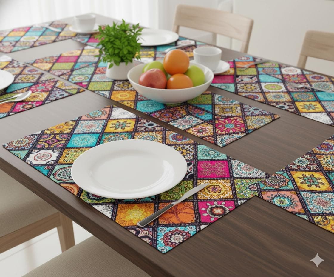CASA-NEST PVC Printed Placemats for Dining Table, Set of 6 pcs Table Mat Size=45x30 cms