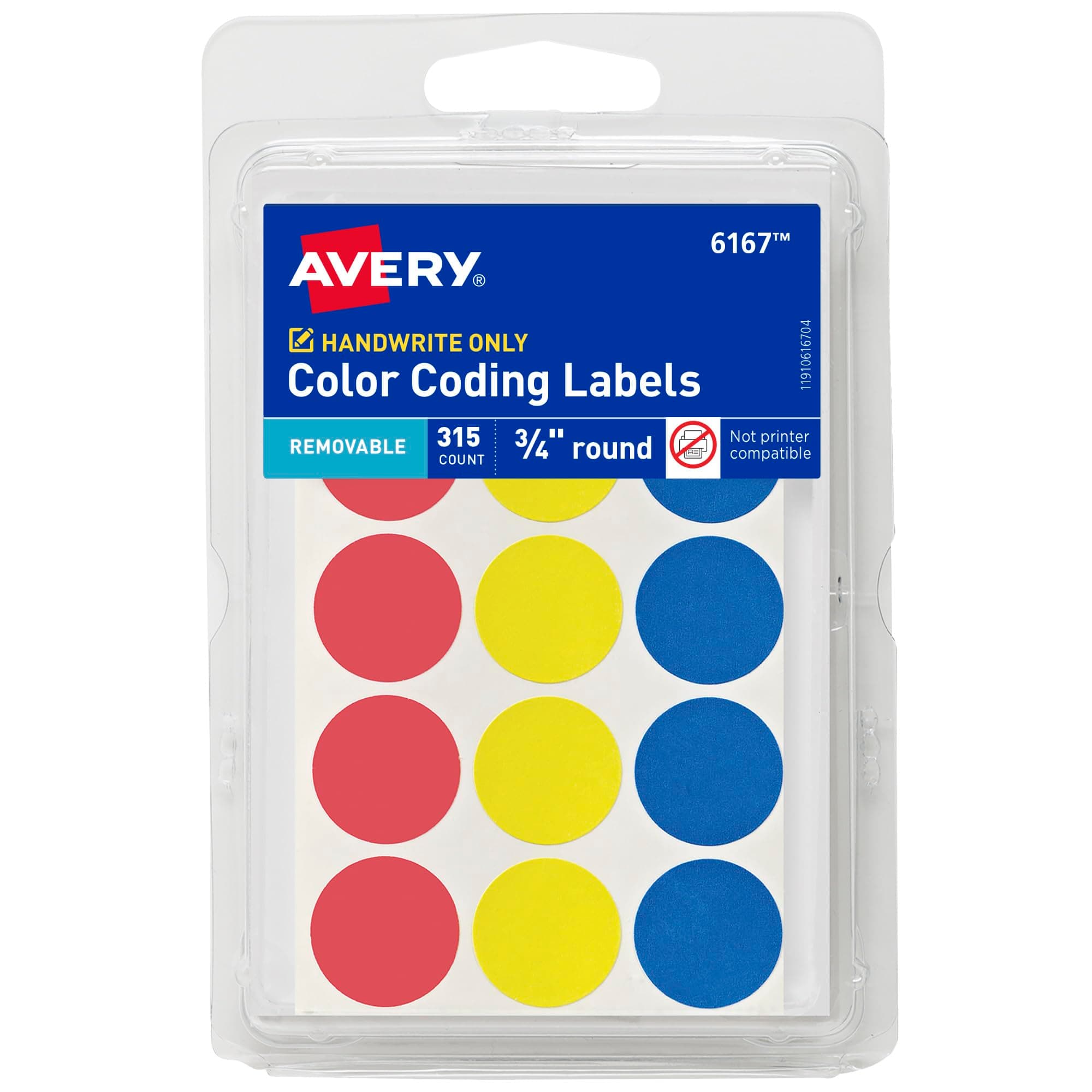 Avery Color-Coding Removable Labels, 3/4 Inch Round Labels, Assorted Colors, Non-Printable, 315 Dot Stickers Total (6167)