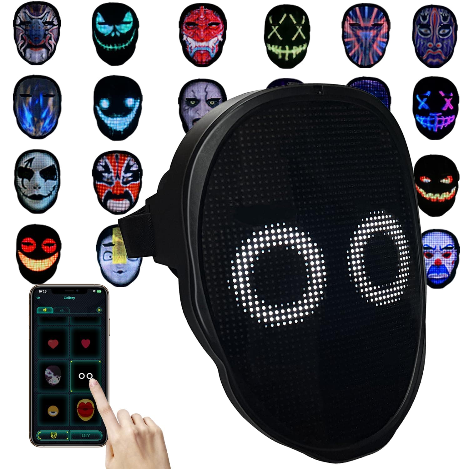 Depointer Life Led Mask with Rechargeable Bluetooth-compatible App Controlled, Customizable led mask, Lighted Face Transforming Mask, unisex-Adult