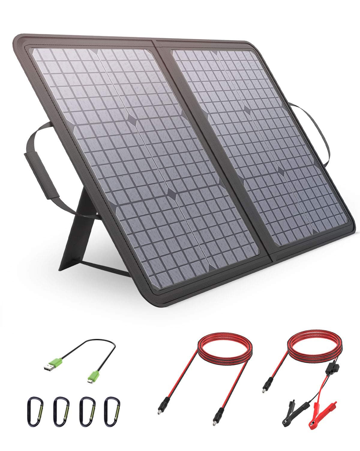 ALLPOWERS 50W 12V 18V Monocrystalline Solar Panel Zippered Bag Foldable Supportable Solar Charger Waterproof Dual 5V USB 18V DC Output for Laptop Smart Phone Tablet Camera Power Bank and Outdoos