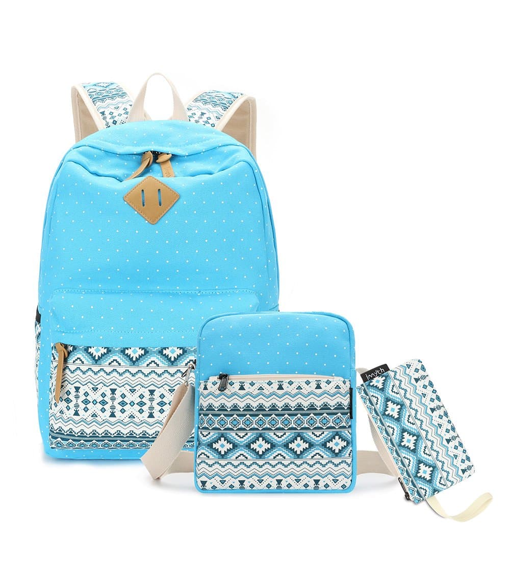 Upgraded Imyth Canvas Backpack Lightweight Casual Shoulder School Bag Daypack Laptop Bag for Girls (Large Lake blue3)